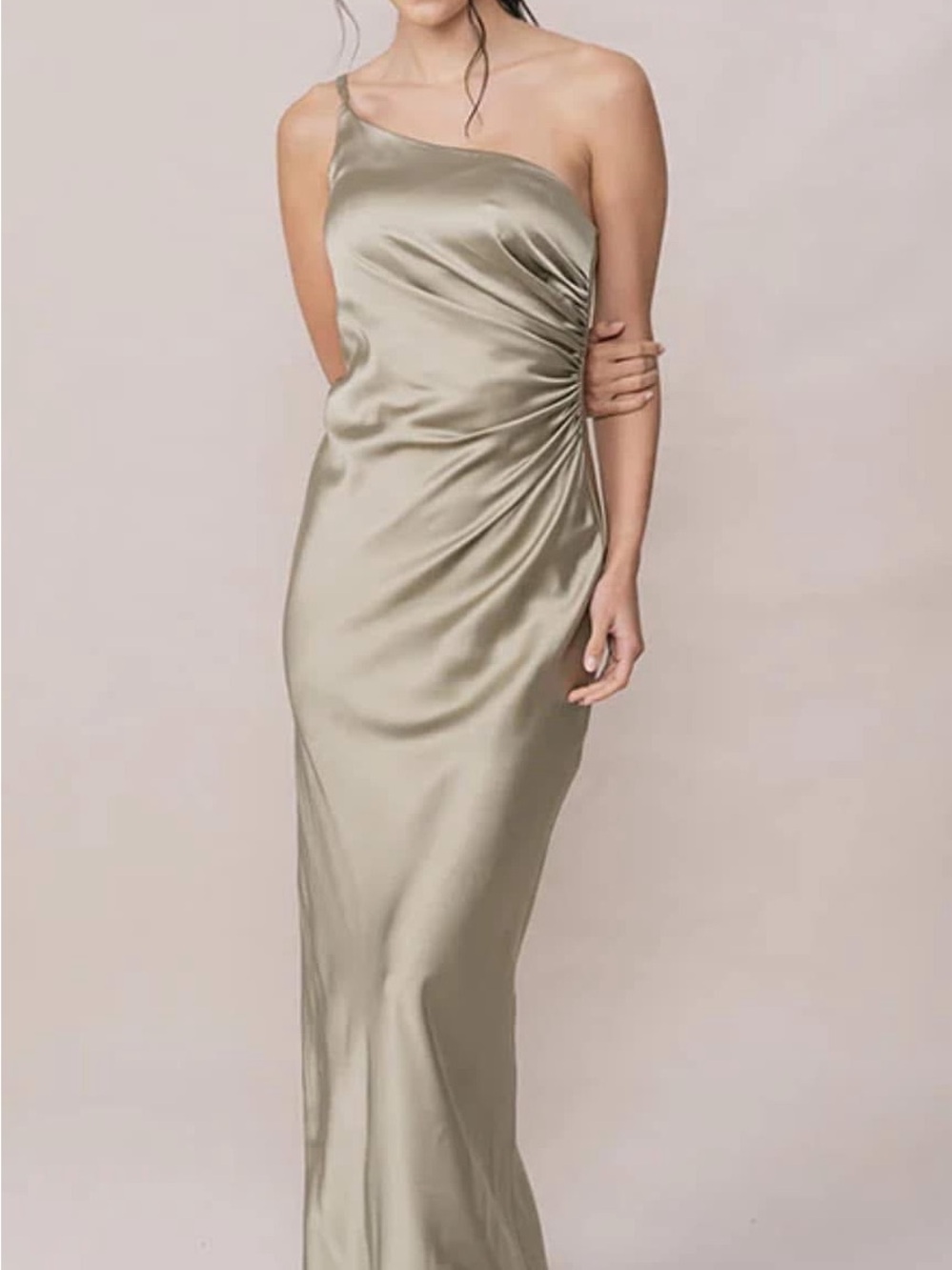 NWT Revelry Jade Satin Bridesmaids Dress in Silver Sage - Maxi